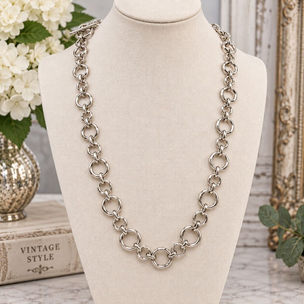 Premier Designs Silver Tone Chunky Link Long Chain Necklace 34" Toggle